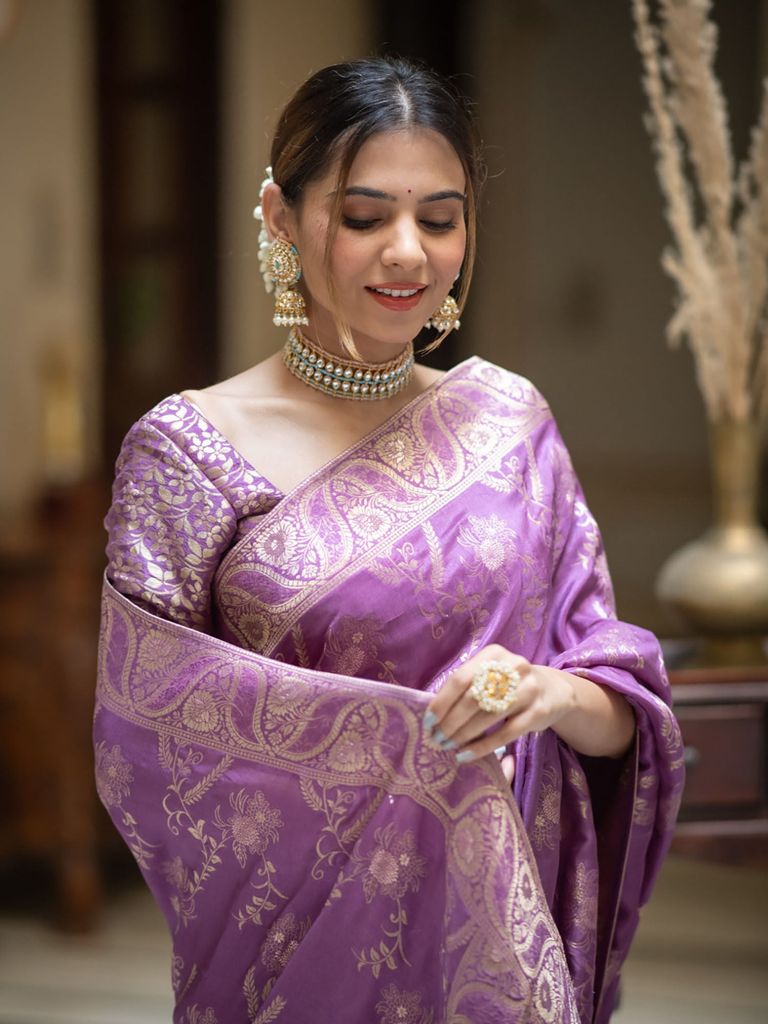 Ratatouille Lavender Soft Silk Saree With Super extravagant Blouse Piece