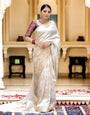 Engrossing Off White Soft Silk Saree With Exquisite Blouse Piece