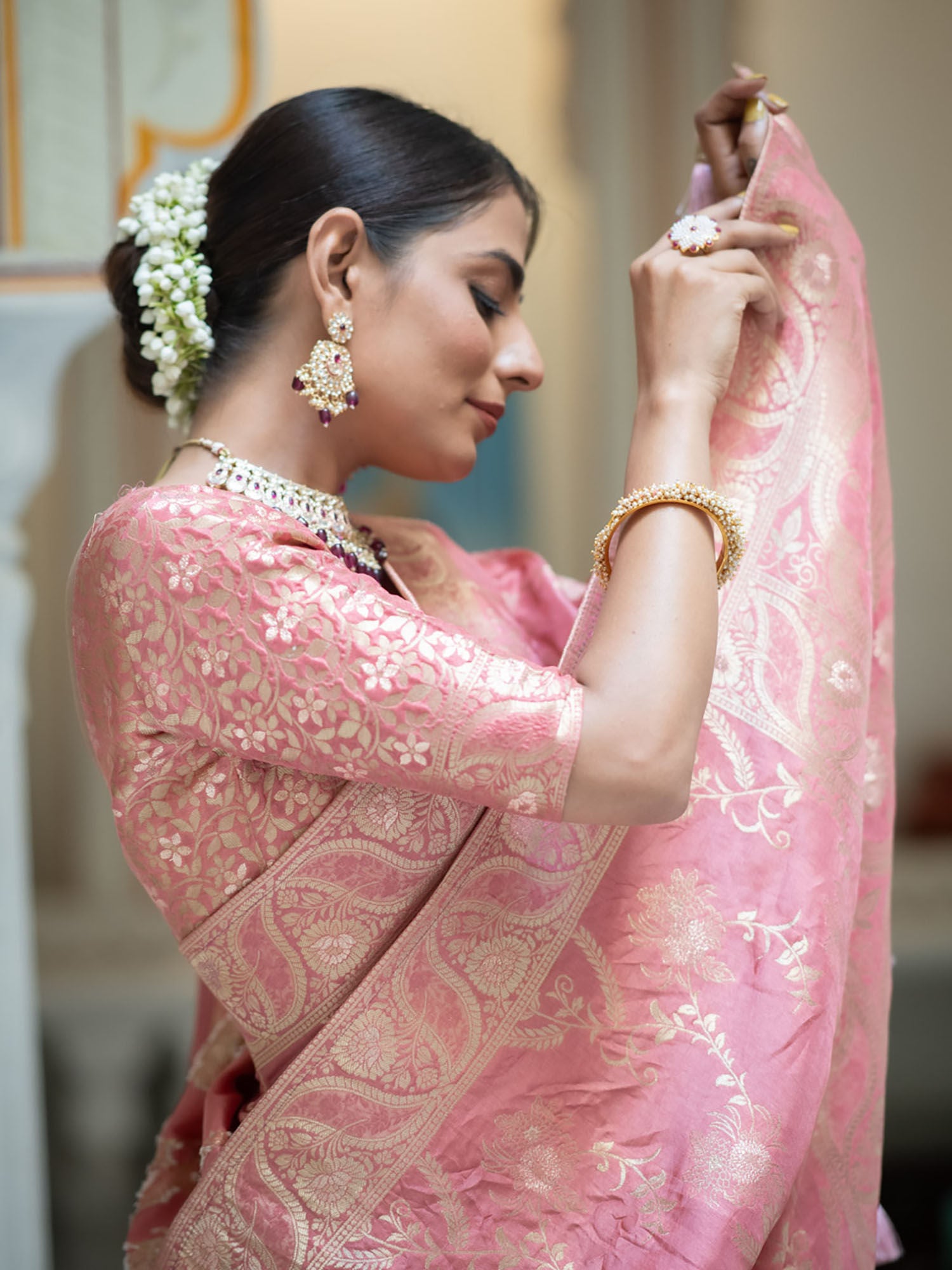 Moiety Peach Soft Silk Saree With Pleasurable Blouse Piece