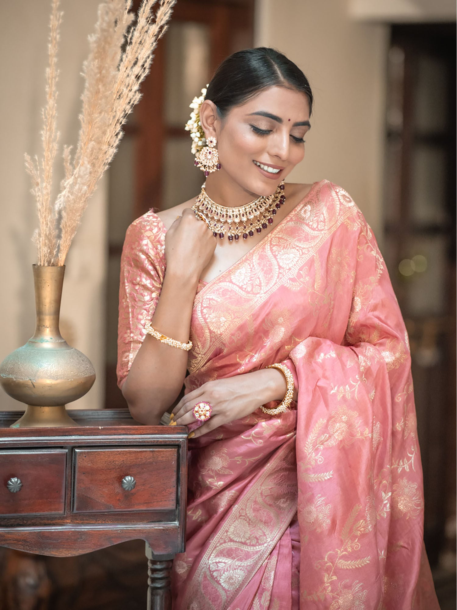 Moiety Peach Soft Silk Saree With Pleasurable Blouse Piece