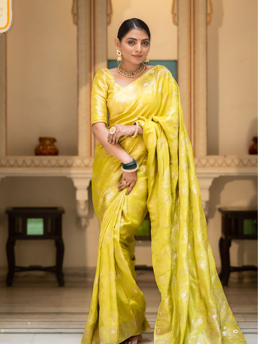 Amiable Yellow Soft Silk Saree With Allure Blouse Piece