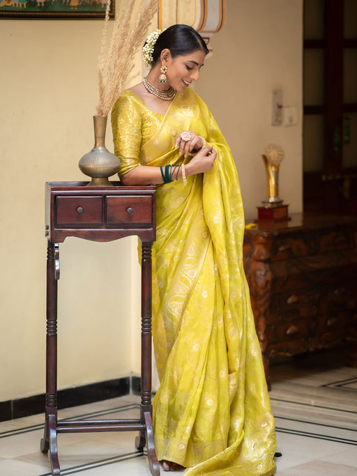 Amiable Yellow Soft Silk Saree With Allure Blouse Piece