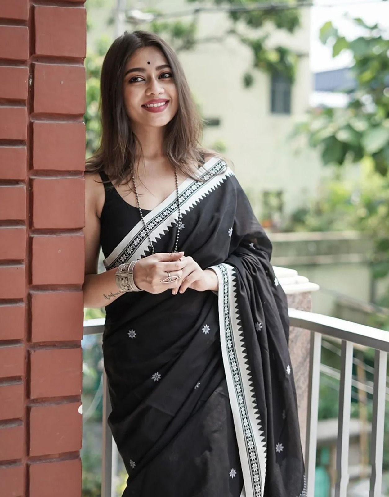 Prettiest Black Cotton Silk Saree With Demure Blouse Piece