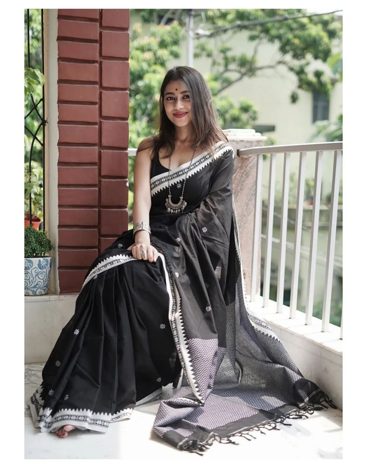 Prettiest Black Cotton Silk Saree With Demure Blouse Piece