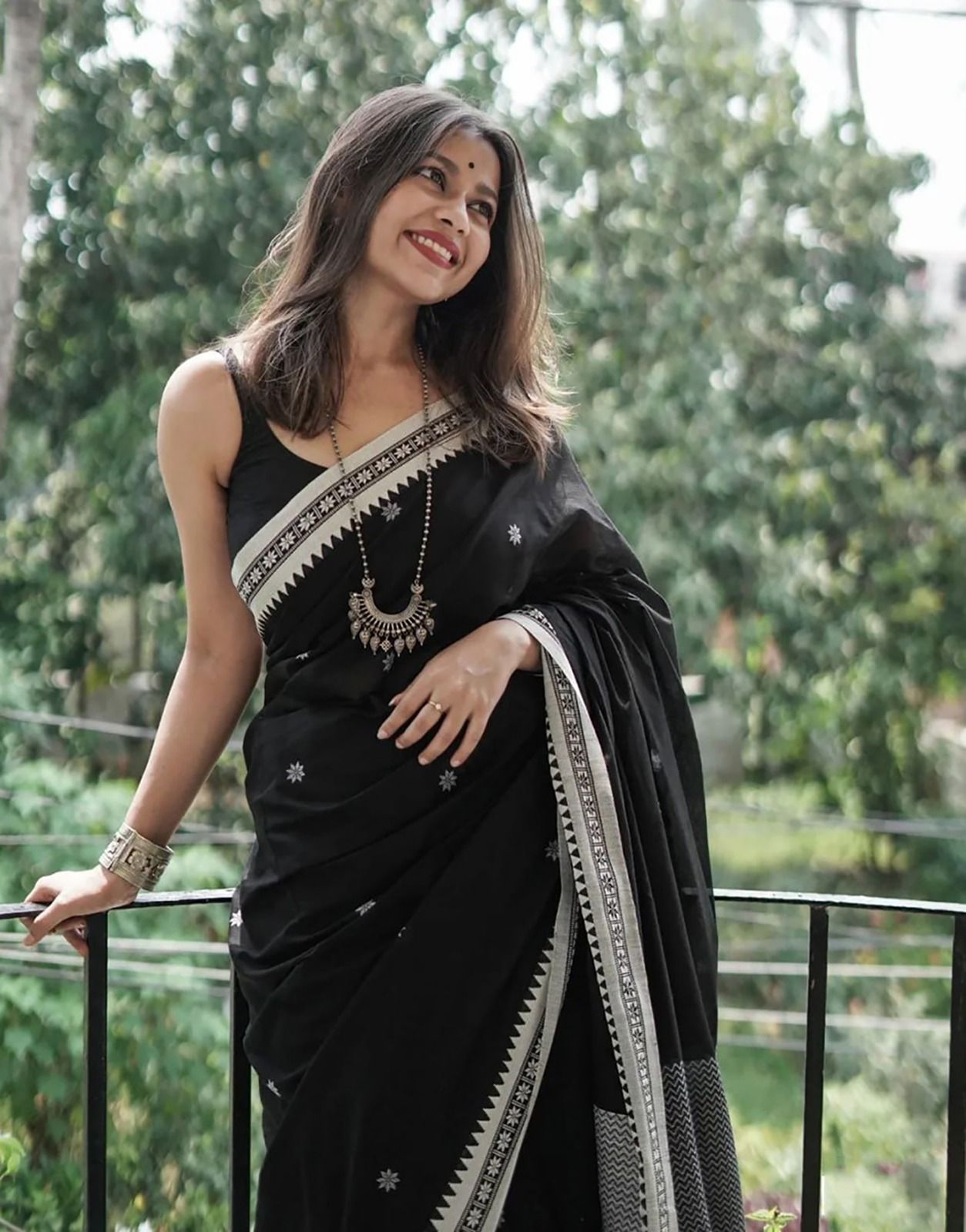 Prettiest Black Cotton Silk Saree With Demure Blouse Piece