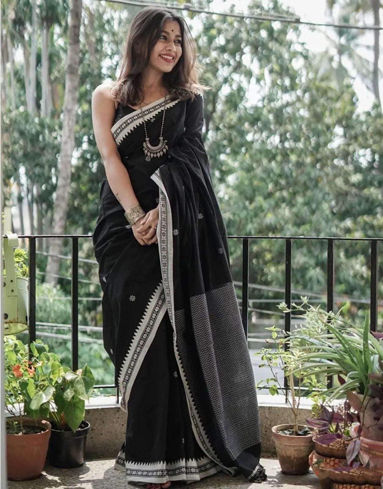 Prettiest Black Cotton Silk Saree With Demure Blouse Piece