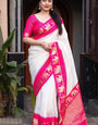 Eye-catching Off White Soft Silk Saree With Delightful Blouse Piece