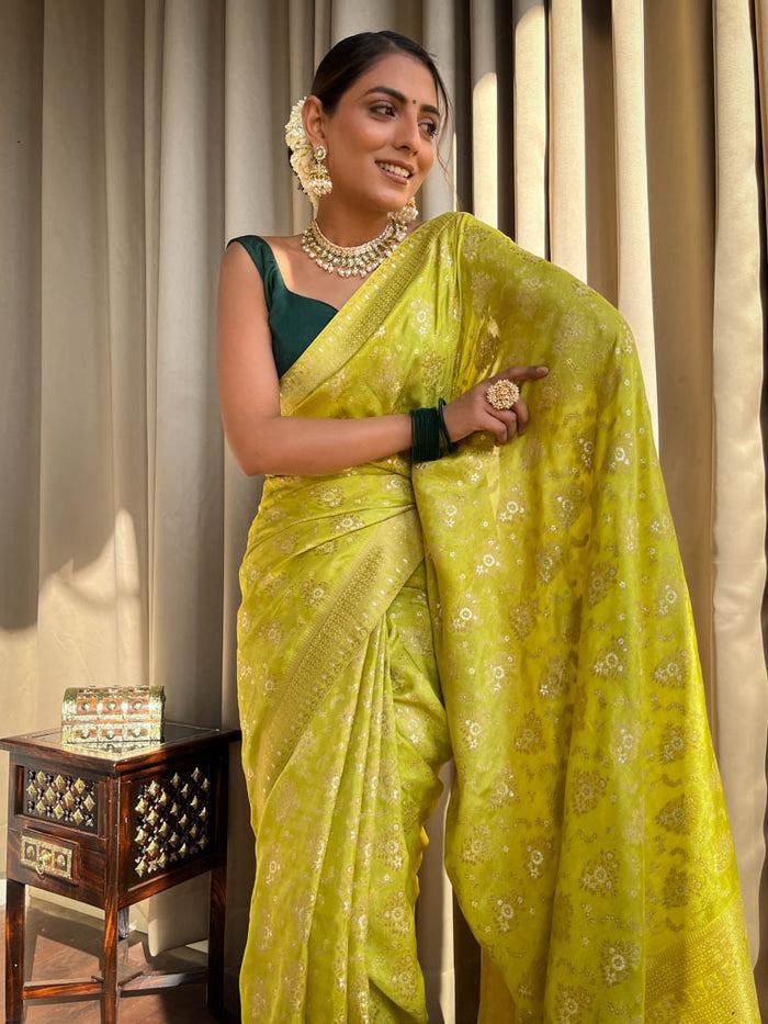 Beleague Yellow Soft Silk Saree With Glorious Blouse Piece