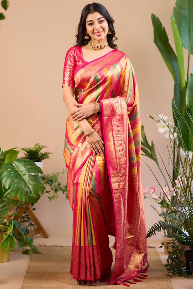 Vivacious Multicolor Soft Banarasi Silk Saree With Splendiferous Blouse Piece