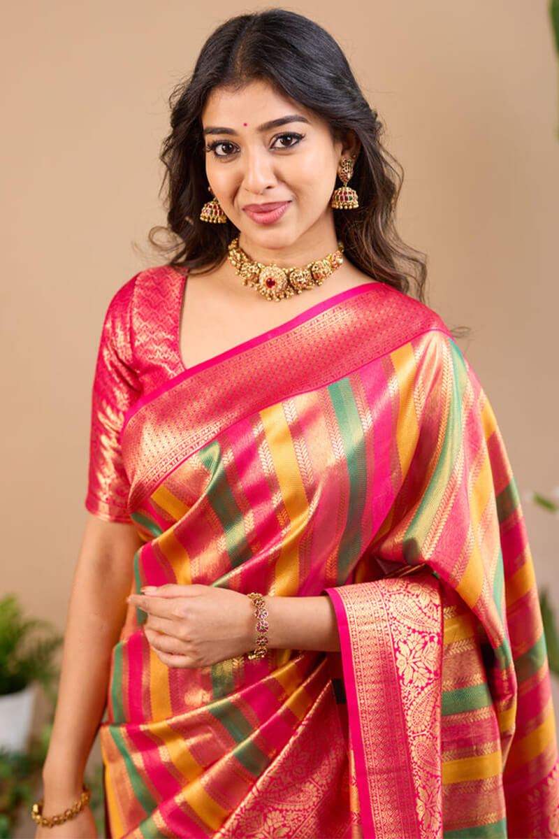 Vivacious Multicolor Soft Banarasi Silk Saree With Splendiferous Blouse Piece