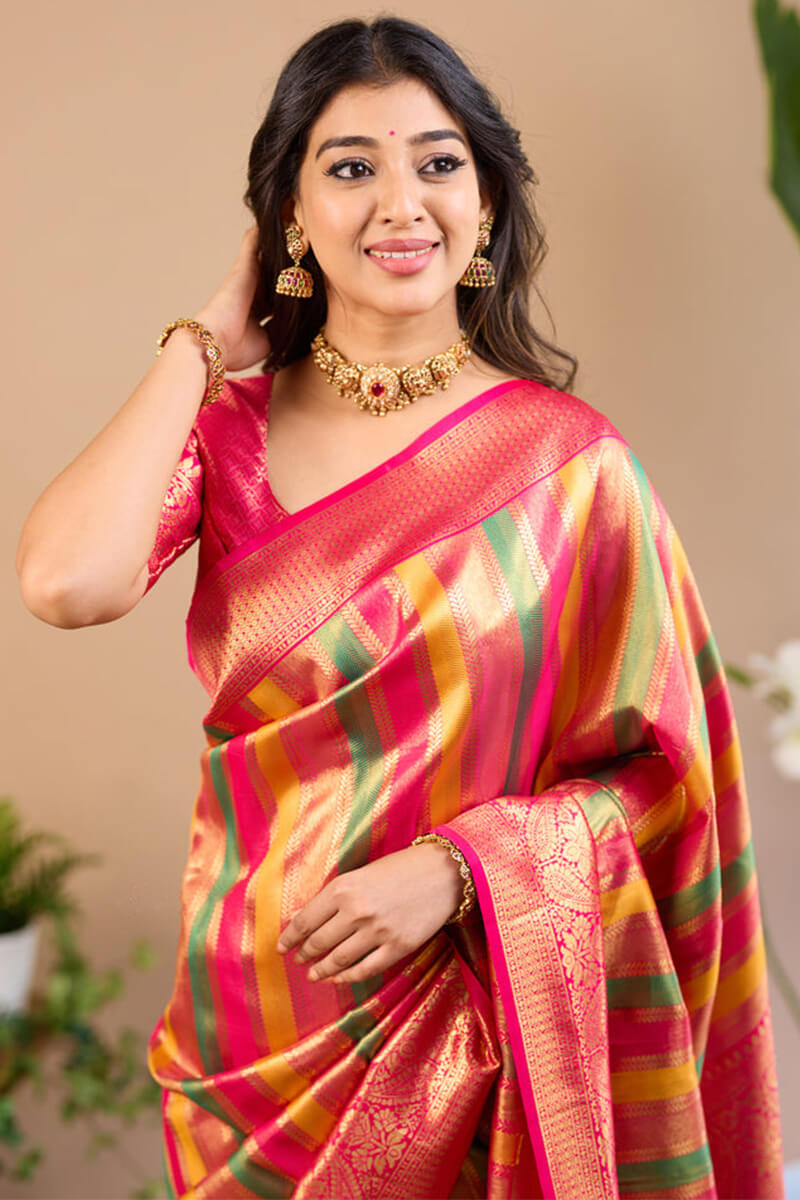 Vivacious Multicolor Soft Banarasi Silk Saree With Splendiferous Blouse Piece