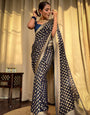 Bucolic Navy Blue Soft Banarasi Silk Saree With Panoply Blouse