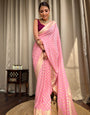 Innovative Pink Soft Banarasi Silk Saree With Eclat Blouse Piece