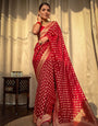 Marvellous Red Soft Banarasi Silk Saree With Nebula Blouse Piece