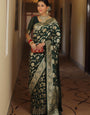 Exemplary Dark Green Soft Silk Saree With Imaginative Blouse Piece