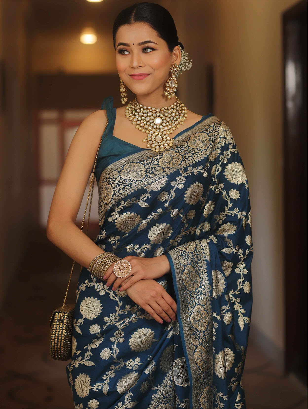 Jubilant Navy Blue Soft Silk Saree With Luminous Blouse Piece