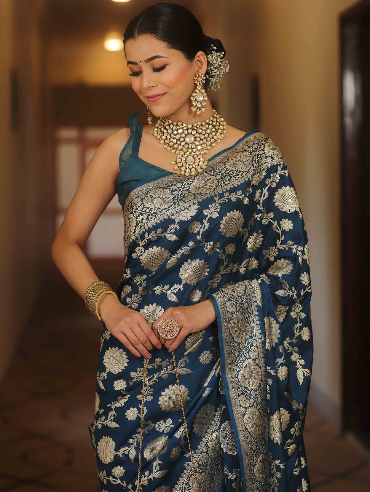 Jubilant Navy Blue Soft Silk Saree With Luminous Blouse Piece