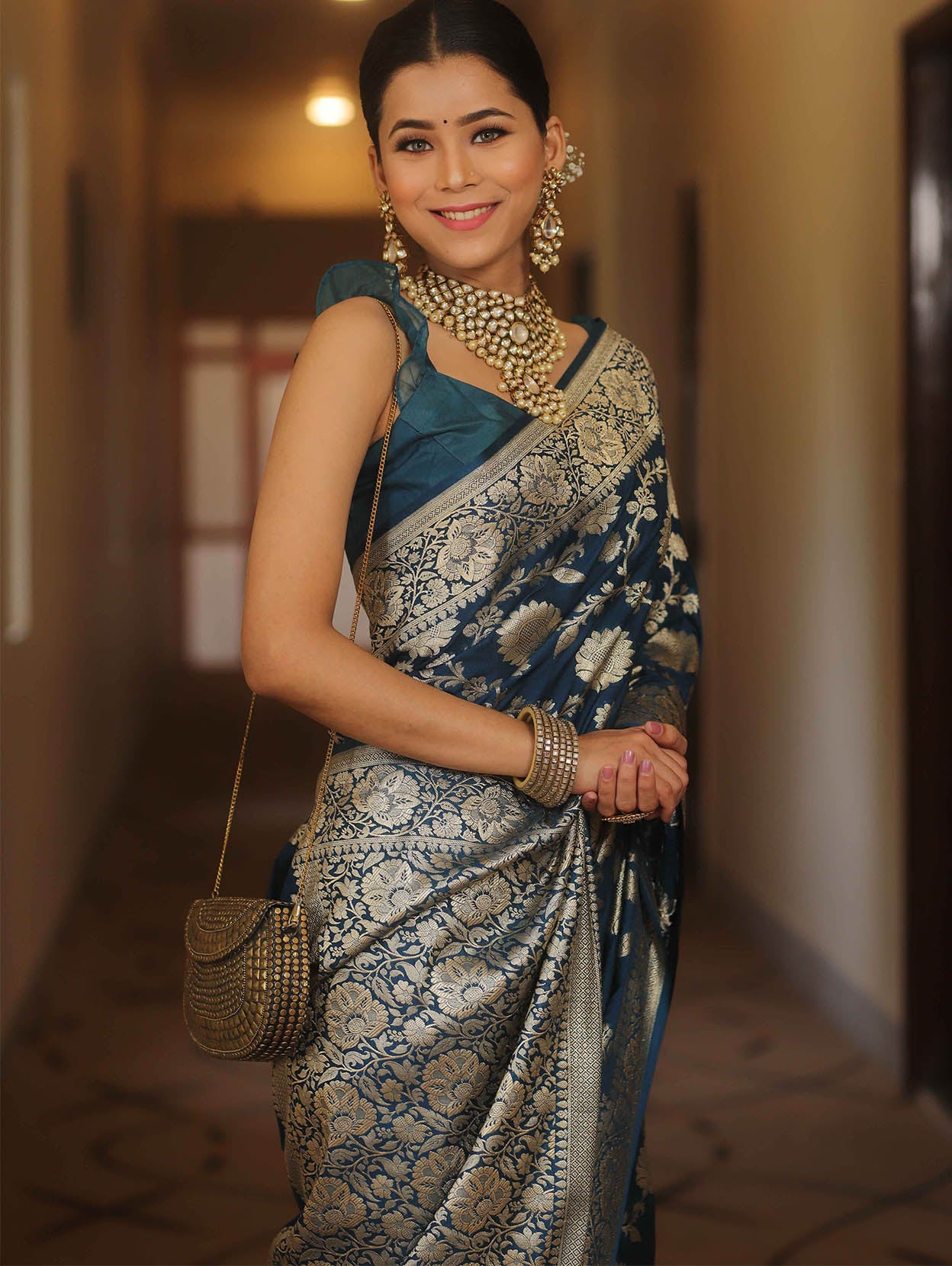 Jubilant Navy Blue Soft Silk Saree With Luminous Blouse Piece