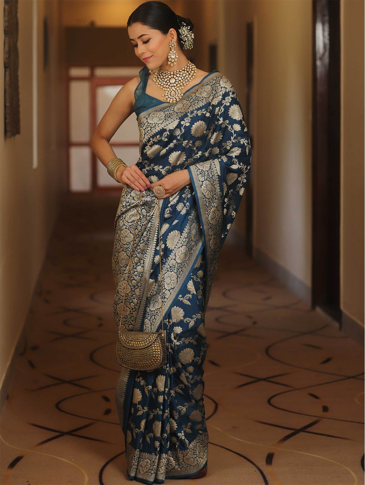 Jubilant Navy Blue Soft Silk Saree With Luminous Blouse Piece