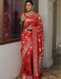 Verdant Red Soft Silk Saree With Pleasurable Blouse Piece