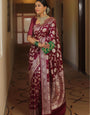 Fugacious Wine Soft Silk Saree With Inspiring Blouse Piece