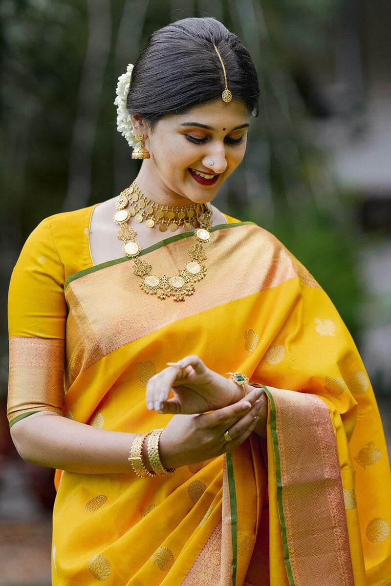 Stylish Yellow Soft Silk Saree With A dreamy Blouse Piece