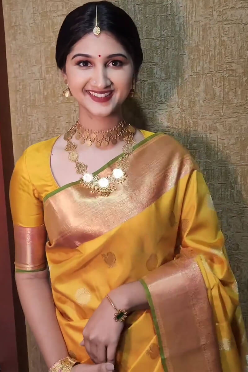 Stylish Yellow Soft Silk Saree With A dreamy Blouse Piece