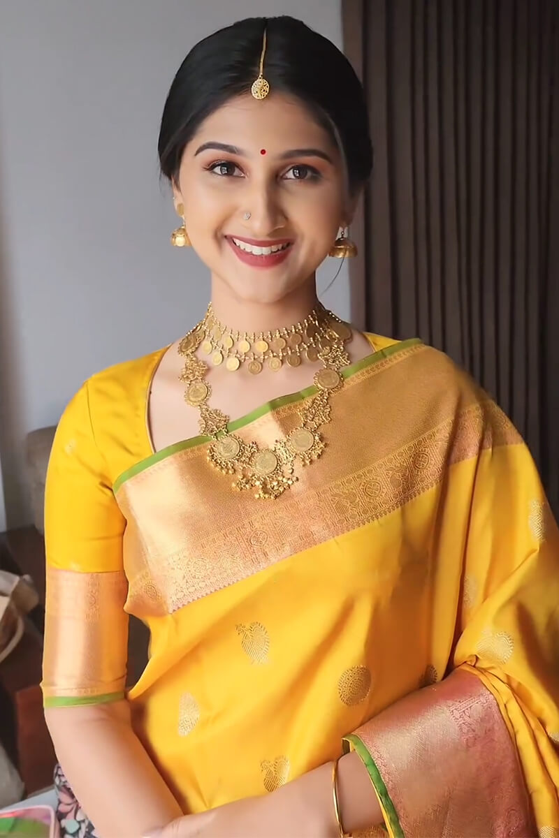 Stylish Yellow Soft Silk Saree With A dreamy Blouse Piece