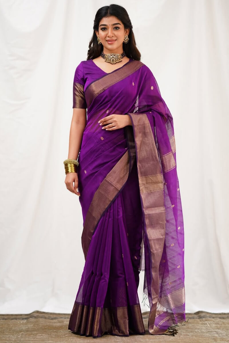 Majestic Magenta Cotton Silk Saree With Gratifying Blouse Piece