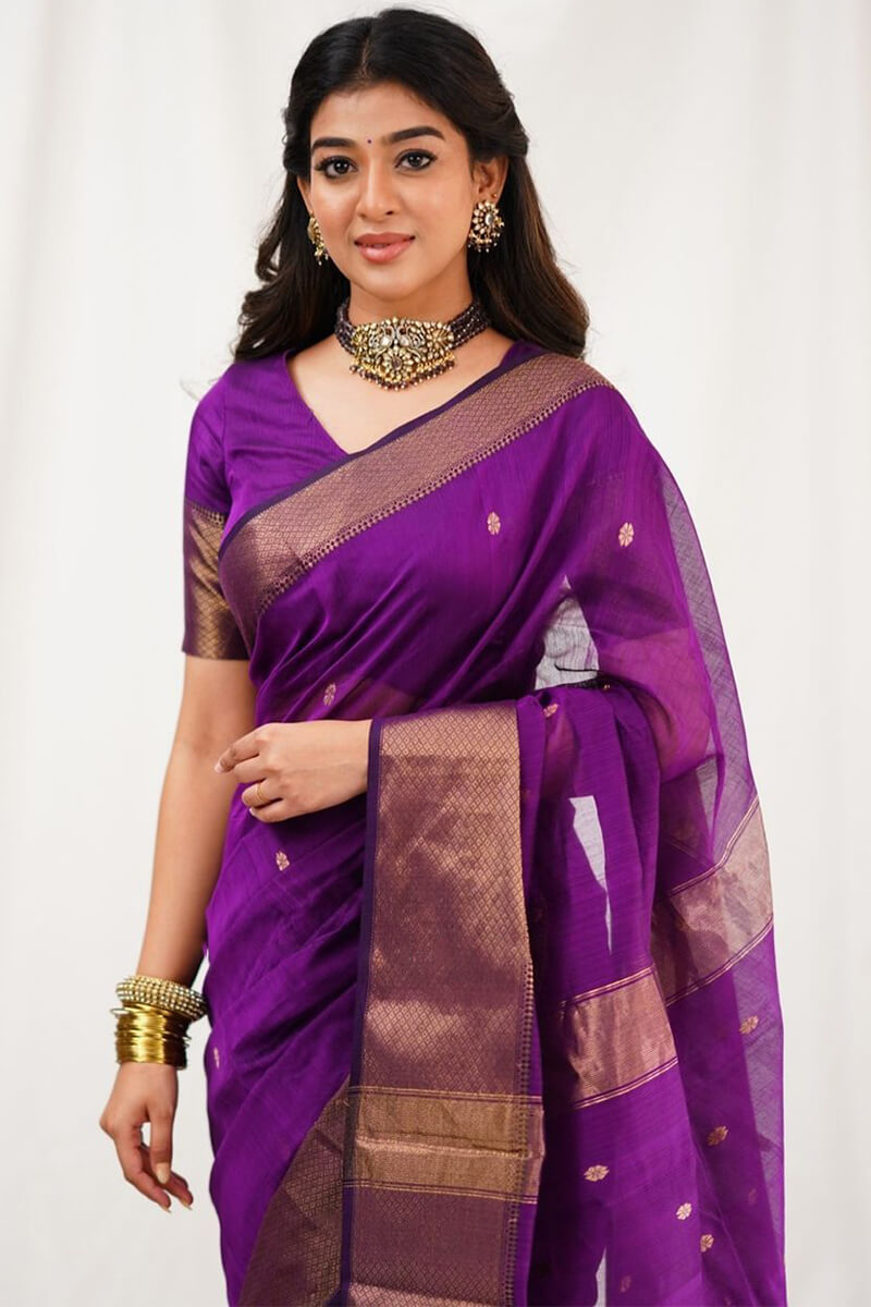 Majestic Magenta Cotton Silk Saree With Gratifying Blouse Piece