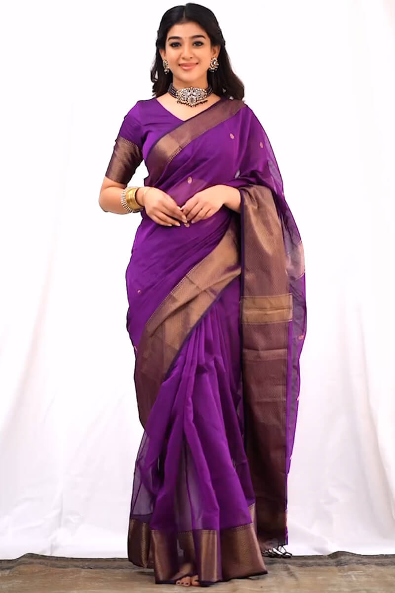 Majestic Magenta Cotton Silk Saree With Gratifying Blouse Piece
