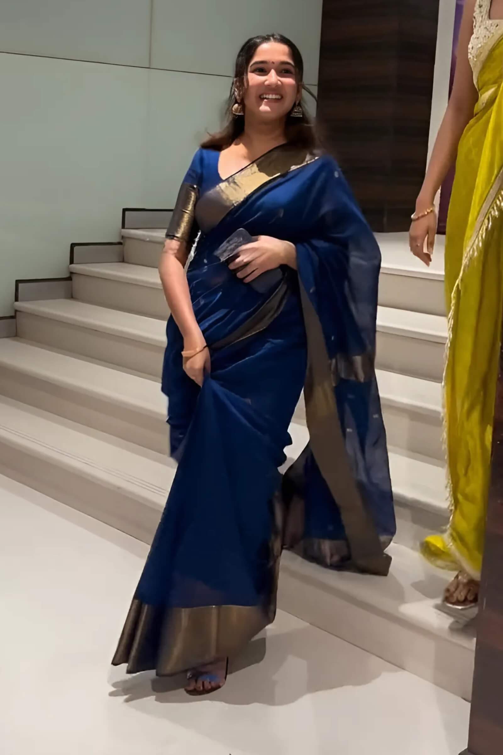 Designer Navy Blue Cotton Silk Saree With Gorgeous Blouse Piece