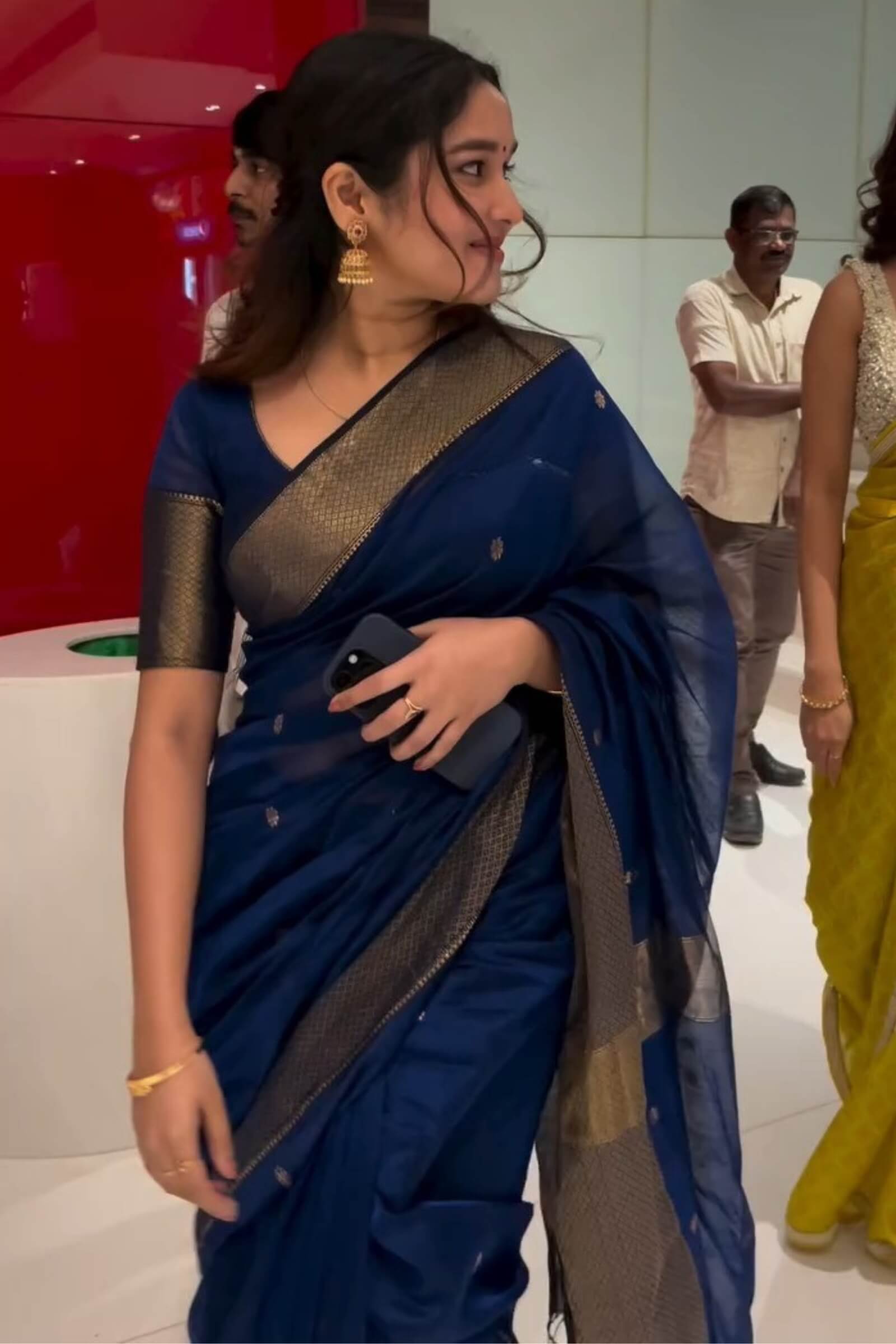 Designer Navy Blue Cotton Silk Saree With Gorgeous Blouse Piece