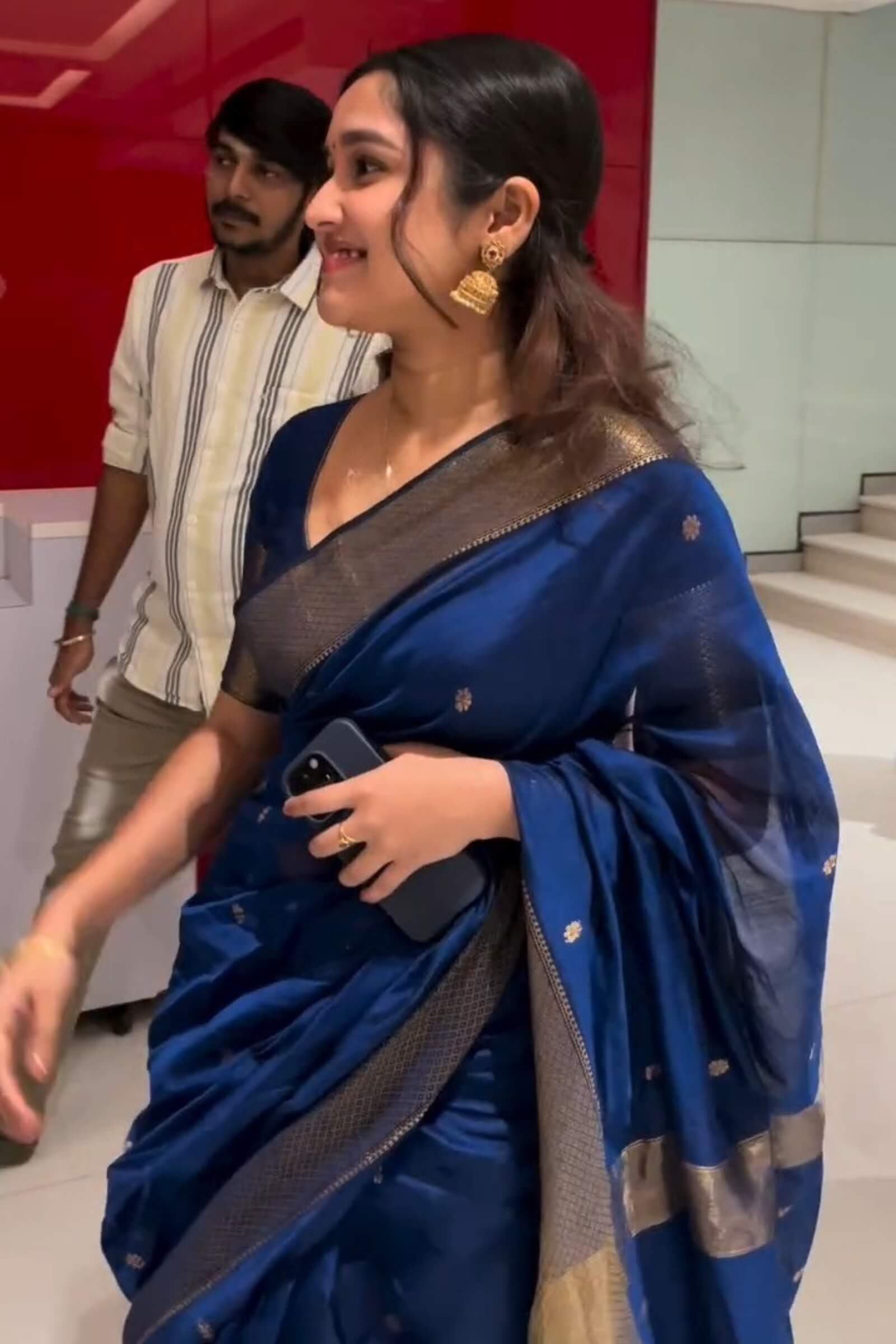 Designer Navy Blue Cotton Silk Saree With Gorgeous Blouse Piece