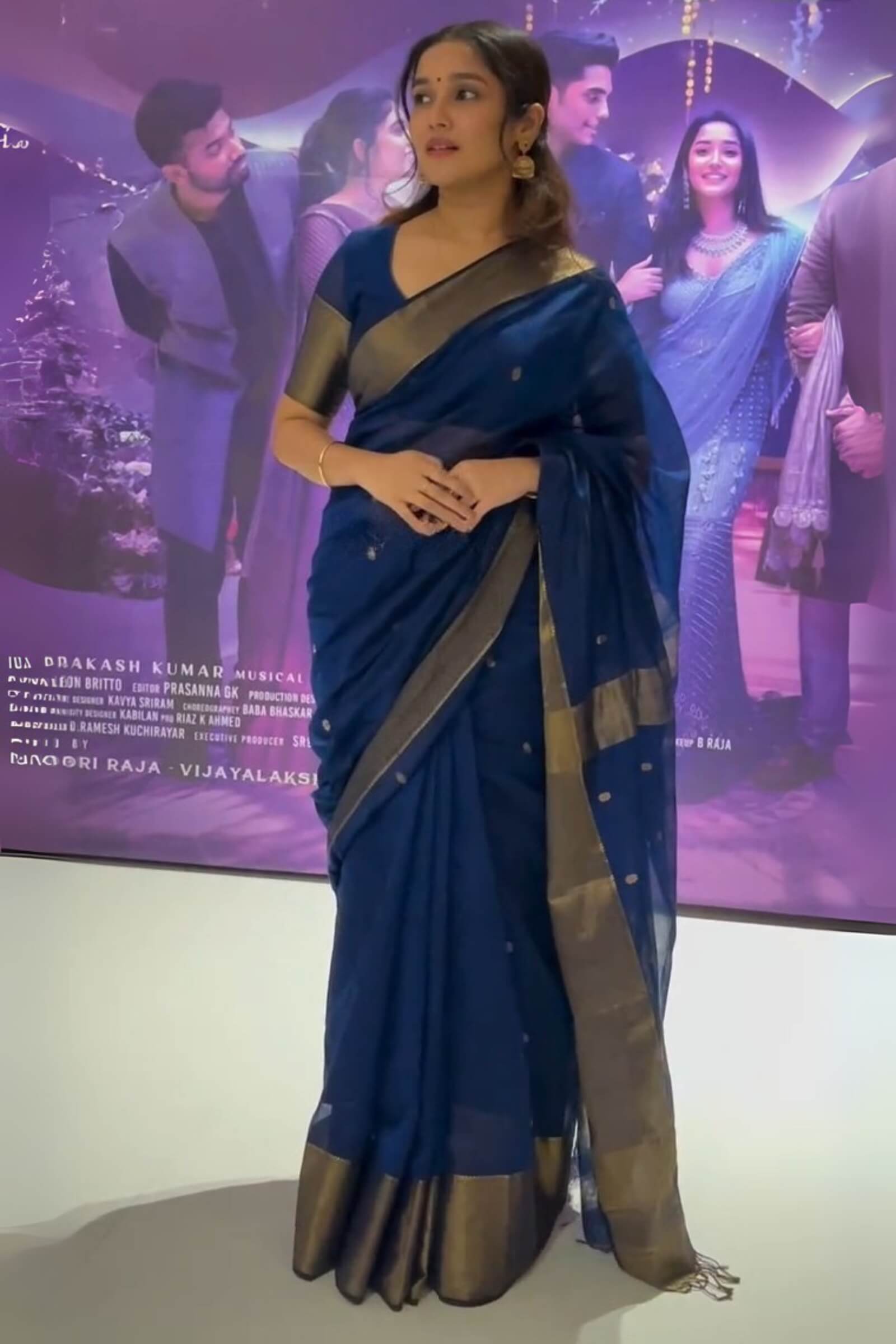 Designer Navy Blue Cotton Silk Saree With Gorgeous Blouse Piece