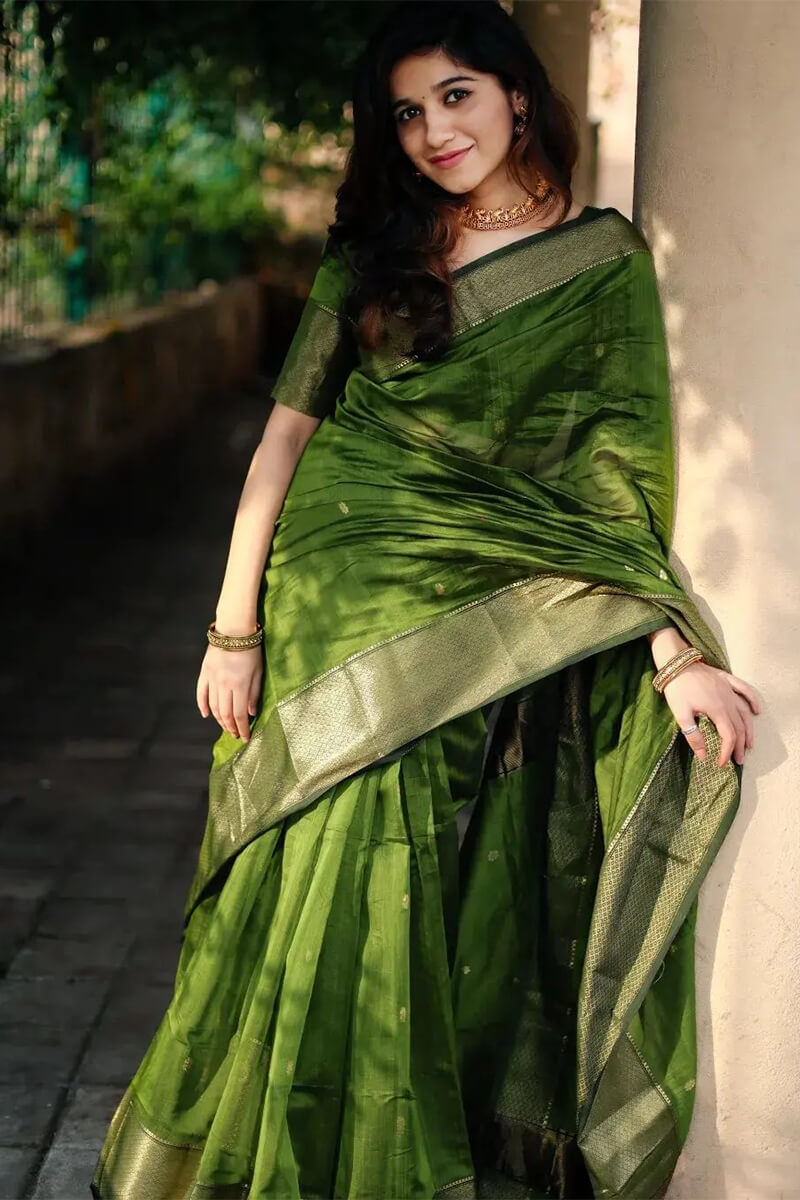 Groovy Green Cotton Silk Saree With Invaluable Blouse Piece