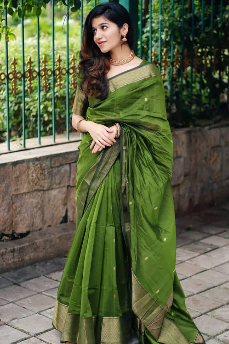 Groovy Green Cotton Silk Saree With Invaluable Blouse Piece