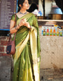 Prettiest Green Cotton Silk Saree With Gorgeous Blouse Piece