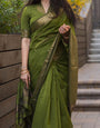 Tempting Green Cotton Silk Saree With Embellished Blouse Piece