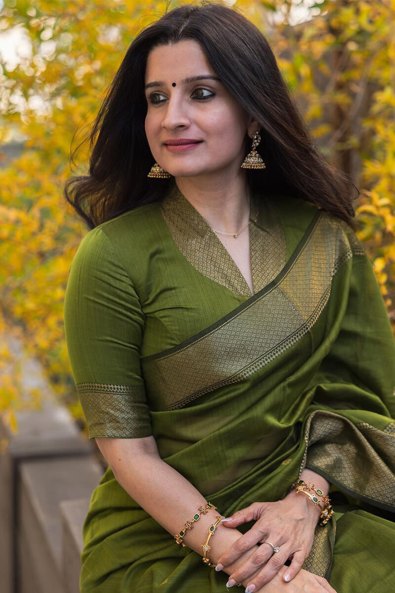 Tempting Green Cotton Silk Saree With Embellished Blouse Piece