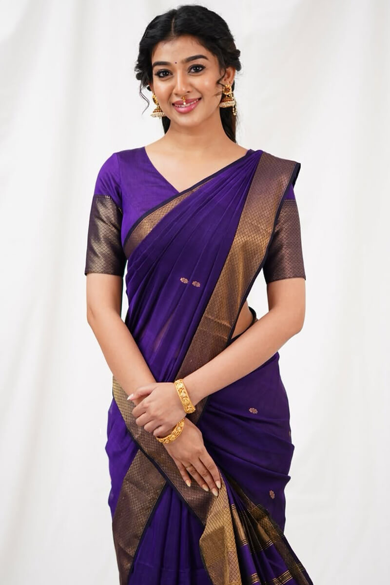 Fugacious Purple Cotton Silk Saree With Angelic Blouse Piece