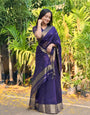 Incredible Purple Cotton Silk Saree With Diaphanous Blouse Piece