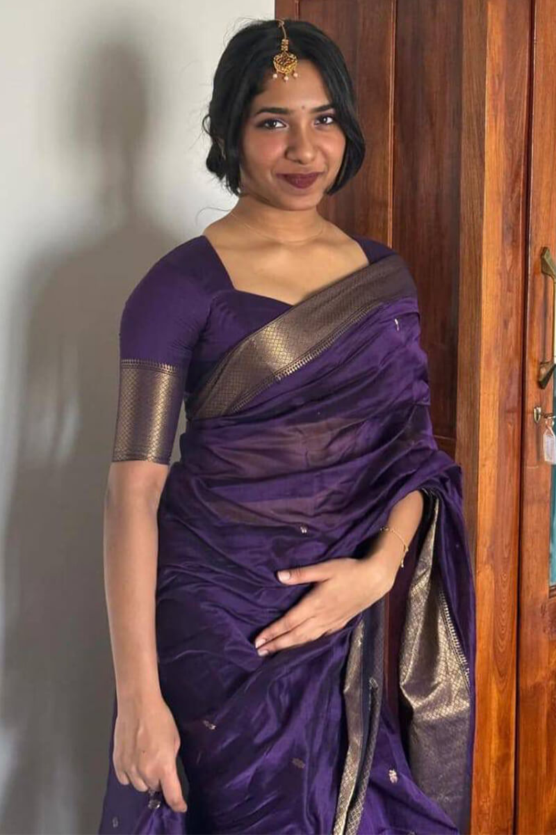 Susurrous Purple Cotton Silk Saree With Ethereal Blouse Piece