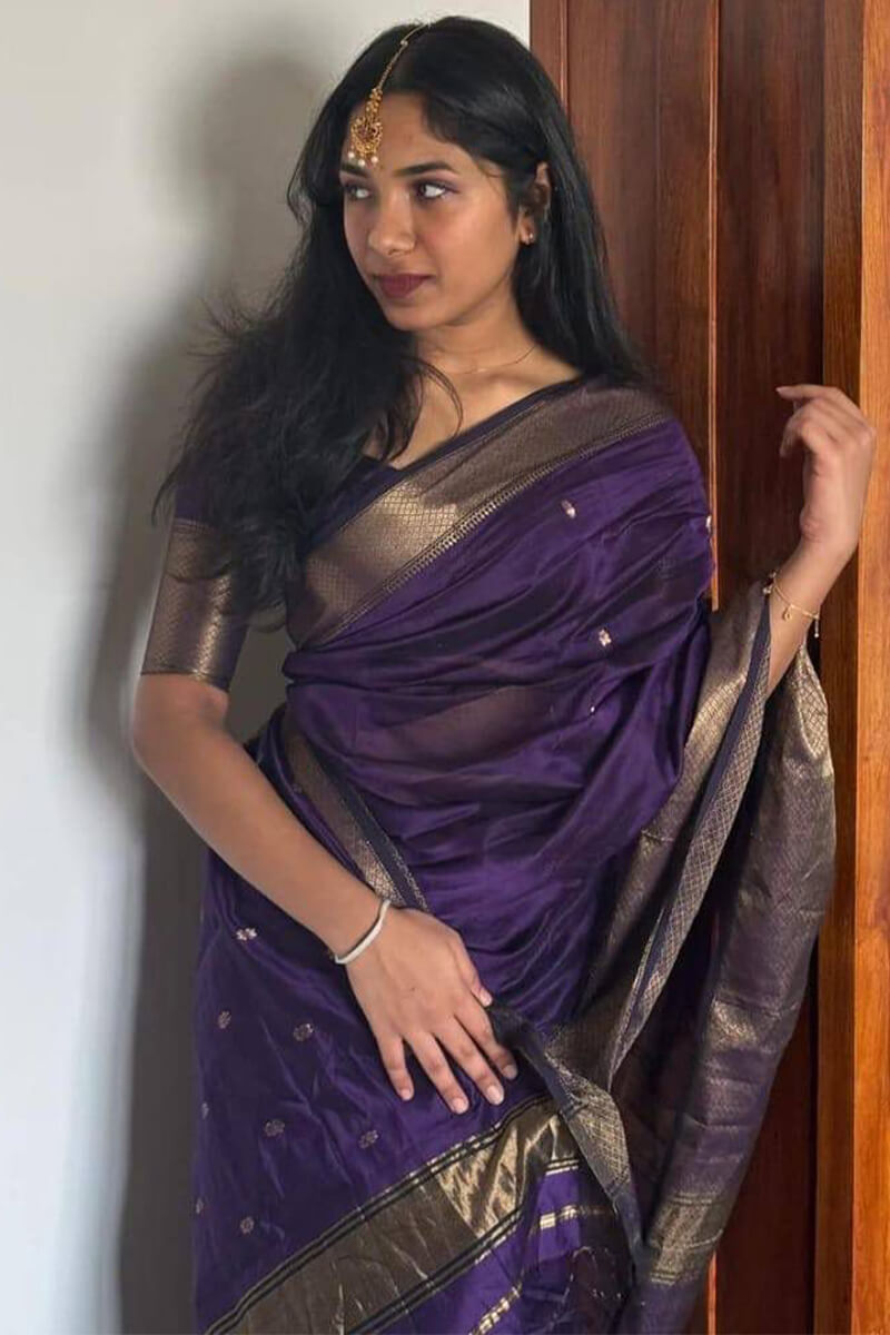 Susurrous Purple Cotton Silk Saree With Ethereal Blouse Piece
