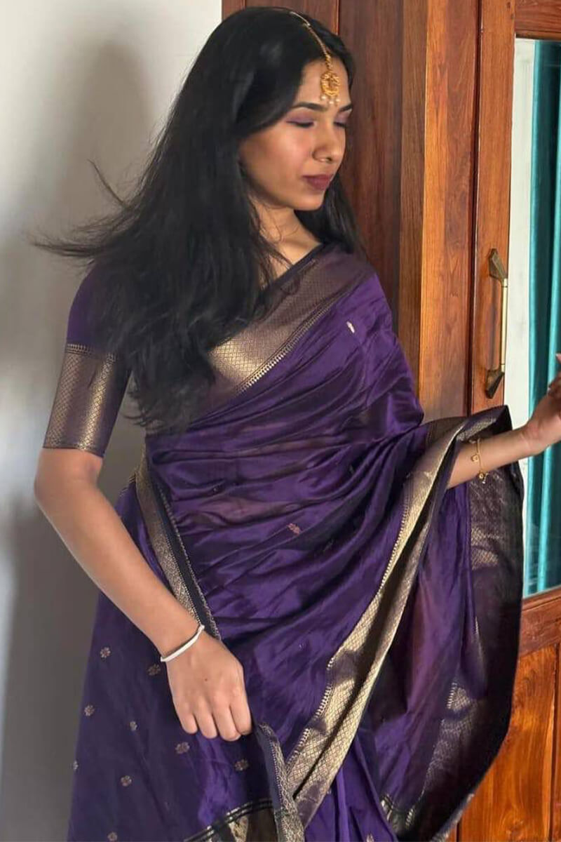 Susurrous Purple Cotton Silk Saree With Ethereal Blouse Piece