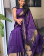 Marvellous Purple Cotton Silk Saree With Super Classy Blouse Piece