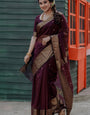 Angelic Wine Cotton Silk Saree With Exceptional Blouse Piece