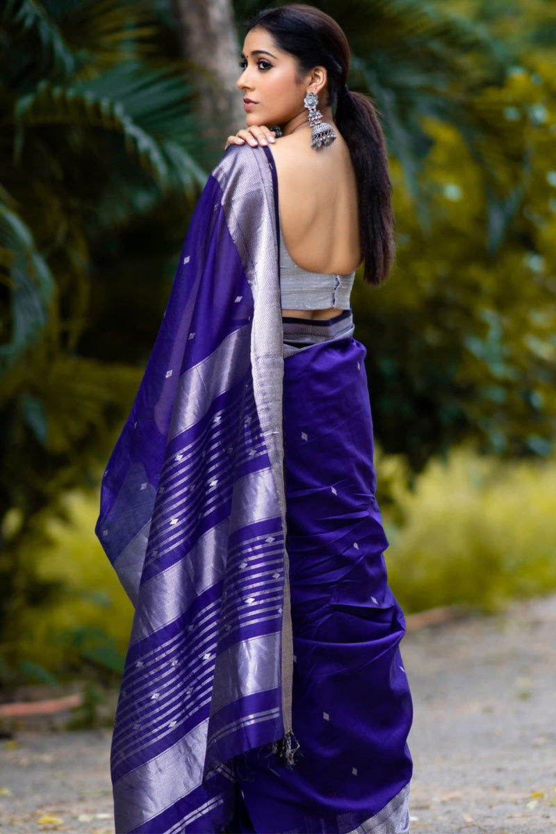 Devastating Royal Blue Soft Silk Saree With Tremendous Blouse Piece