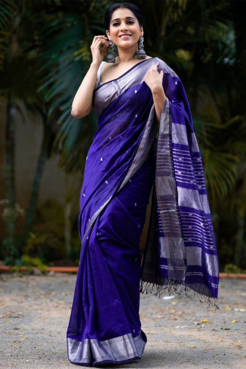 Devastating Royal Blue Soft Silk Saree With Tremendous Blouse Piece