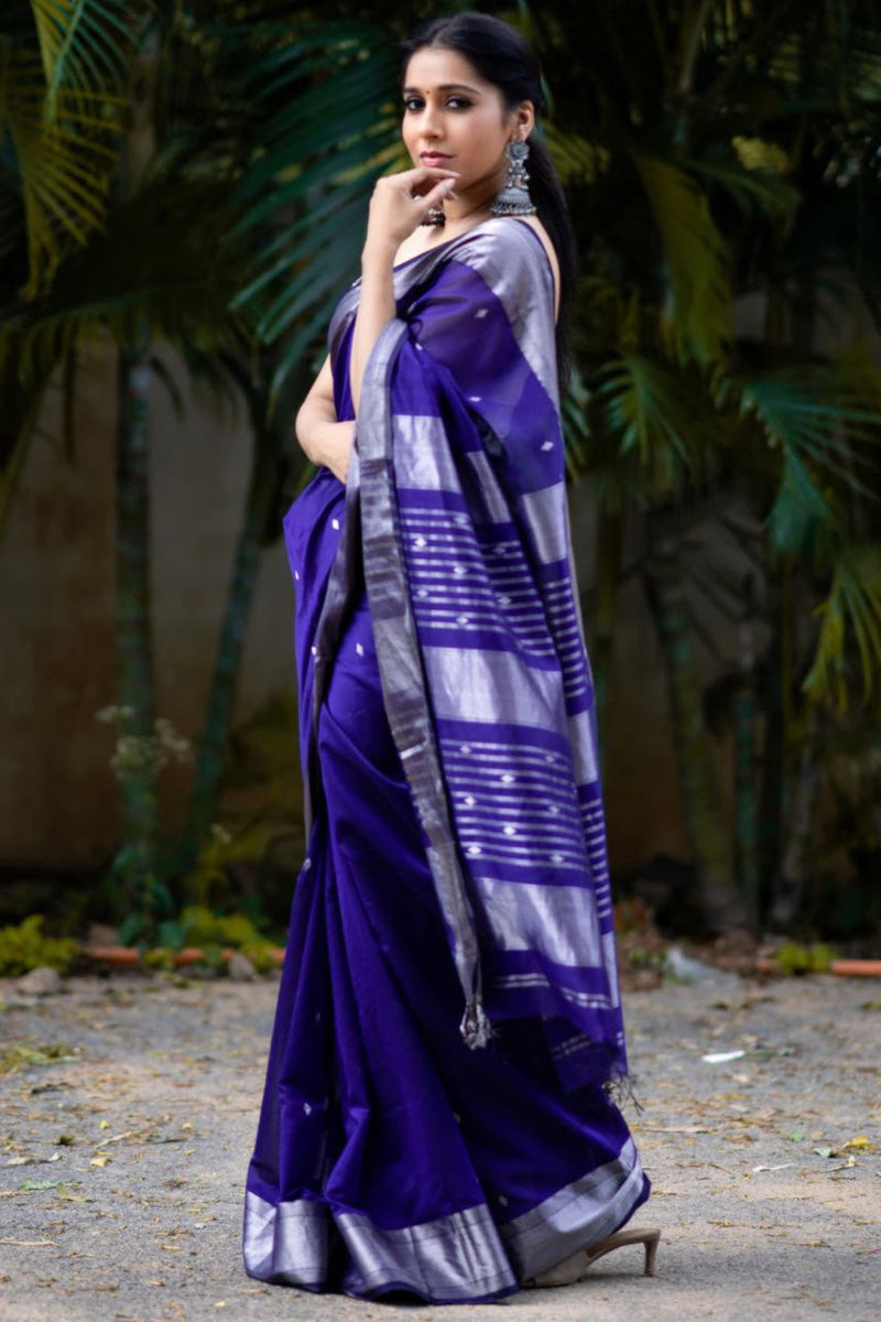 Devastating Royal Blue Soft Silk Saree With Tremendous Blouse Piece